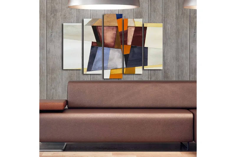 Suuri 5-osainen canvas-taulu 105x70 cm - Abstrakti sommitelma eri sävyisillä geometrisilla muodoilla - Tummanpunainen / Oranssi / Beige - Sisustustuotteet - Taulu & taide - Canvas-taulu
