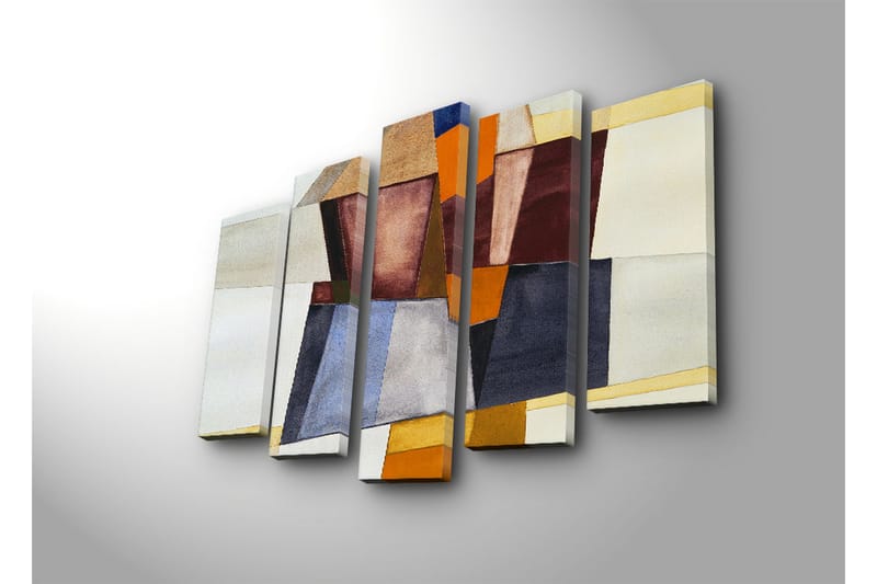 Suuri 5-osainen canvas-taulu 105x70 cm - Abstrakti sommitelma eri sävyisillä geometrisilla muodoilla - Tummanpunainen / Oranssi / Beige - Sisustustuotteet - Taulu & taide - Canvas-taulu