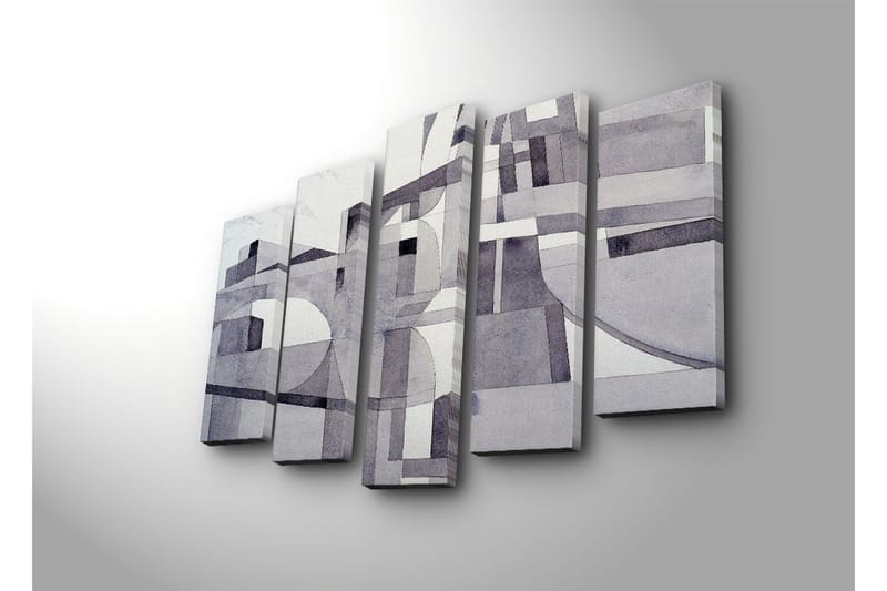 Suuri 5-osainen canvas-taulu 105x70 cm - Abstrakti sommitelma geometrisilla muodoilla harmaasävyissä - Harmaa / Valkoinen / Musta - Sisustustuotteet - Taulu & taide - Canvas-taulu