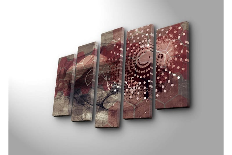 Suuri 5-osainen canvas-taulu 105x70 cm - Abstrakti sommitelma geometrisilla muodoilla ja kuvioilla - Tummanpunainen / Beige / Harmaa - Sisustustuotteet - Taulu & taide - Canvas-taulu