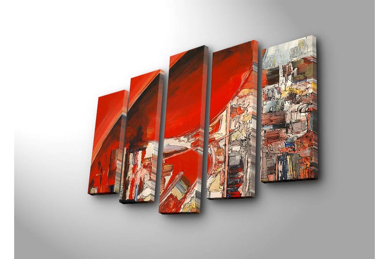 Suuri 5-osainen canvas-taulu 105x70 cm - Abstrakti sommitelma hallitsevilla punaisen sävyillä - Punainen / Valkoinen / Harmaa - Sisustustuotteet - Taulu & taide - Canvas-taulu