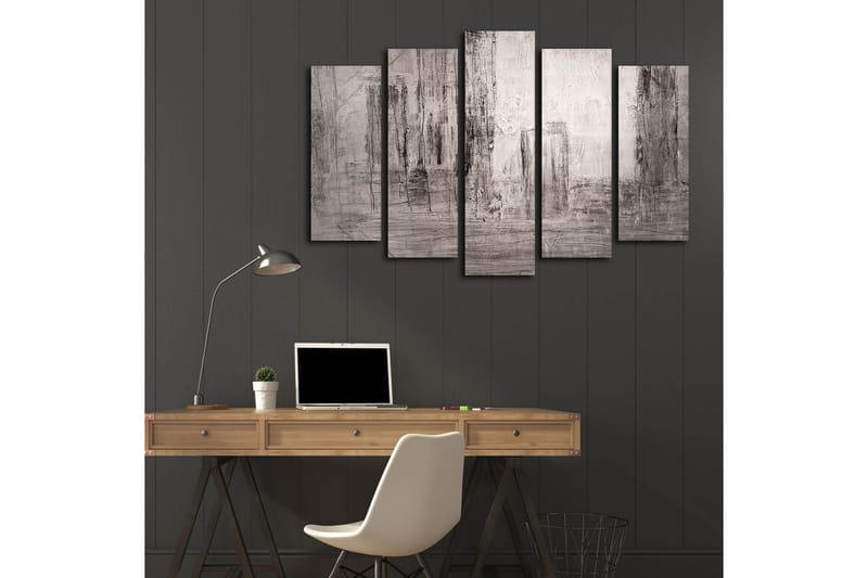 Suuri 5-osainen canvas-taulu 105x70 cm - Abstrakti sommitelma harmaan ja vaaleanpunaisen sävyillä - Harmaa / Vaaleanpunainen - Sisustustuotteet - Taulu & taide - Canvas-taulu