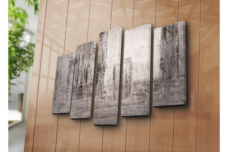 Suuri 5-osainen canvas-taulu 105x70 cm - Abstrakti sommitelma harmaan ja vaaleanpunaisen sävyillä - Harmaa / Vaaleanpunainen - Sisustustuotteet - Taulu & taide - Canvas-taulu
