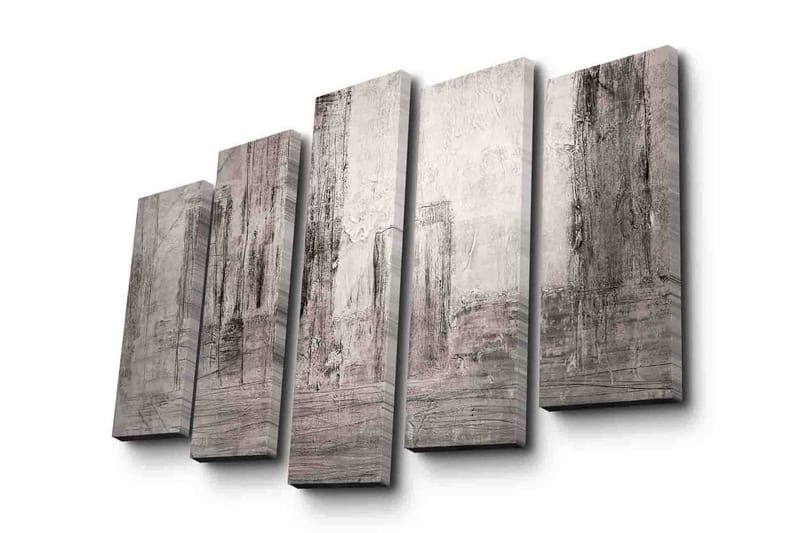 Suuri 5-osainen canvas-taulu 105x70 cm - Abstrakti sommitelma harmaan ja vaaleanpunaisen sävyillä - Harmaa / Vaaleanpunainen - Sisustustuotteet - Taulu & taide - Canvas-taulu