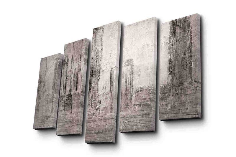Suuri 5-osainen canvas-taulu 105x70 cm - Abstrakti sommitelma harmaan ja vaaleanpunaisen sävyillä - Harmaa / Vaaleanpunainen - Sisustustuotteet - Taulu & taide - Canvas-taulu