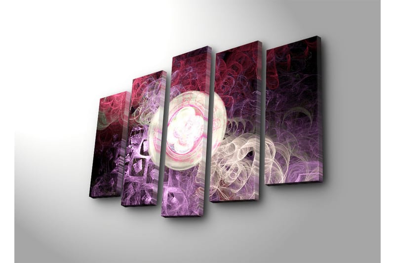 Suuri 5-osainen canvas-taulu 105x70 cm - Abstrakti sommitelma kelluvilla muodoilla ja kirkkailla ympyröillä - Violetti / Vaaleanpunainen / Valkoinen - Sisustustuotteet - Taulu & taide - Canvas-taulu