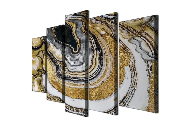 Suuri 5-osainen canvas-taulu 105x70 cm - Abstrakti sommitelma kultaisilla ja mustilla marmorikuvioilla, Kulta / Musta / Valkoinen