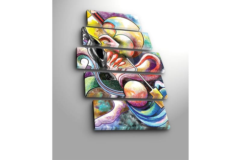 Suuri 5-osainen canvas-taulu 105x70 cm - Abstrakti sommitelma musiikillisilla elementeillä - Keltainen / Musta / Punainen - Sisustustuotteet - Taulu & taide - Canvas-taulu