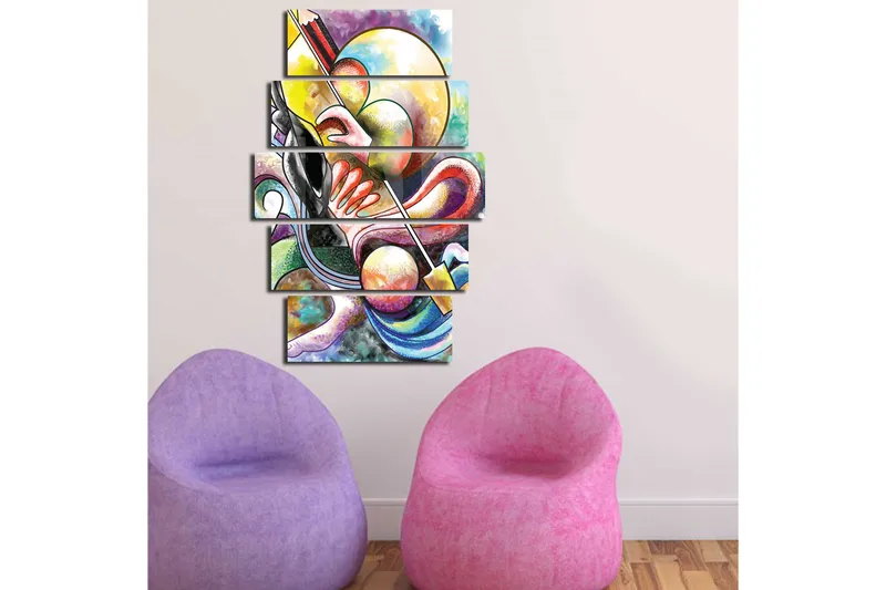 Suuri 5-osainen canvas-taulu 105x70 cm - Abstrakti sommitelma musiikillisilla elementeillä - Keltainen / Musta / Punainen - Sisustustuotteet - Taulu & taide - Canvas-taulu