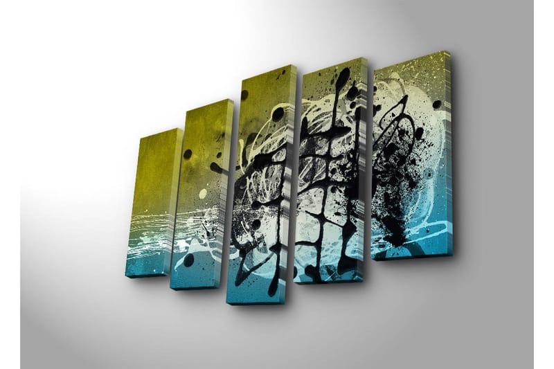 Suuri 5-osainen canvas-taulu 105x70 cm - Abstrakti sommitelma mustilla ja sinisillä muodoilla - Musta / Sininen / Vihreä - Sisustustuotteet - Taulu & taide - Canvas-taulu
