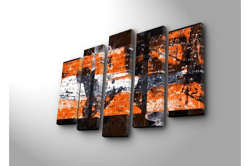 Suuri 5-osainen canvas-taulu 105x70 cm - Abstrakti sommitelma oransseilla ja mustilla elementeillä - Oranssi / Musta - Sisustustuotteet - Taulu & taide - Canvas-taulu