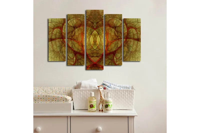 Suuri 5-osainen canvas-taulu 105x70 cm - Abstrakti sommitelma orgaanisilla muodoilla lämpimissä sävyissä - Kulta / Punainen / Ruskea - Sisustustuotteet - Taulu & taide - Canvas-taulu