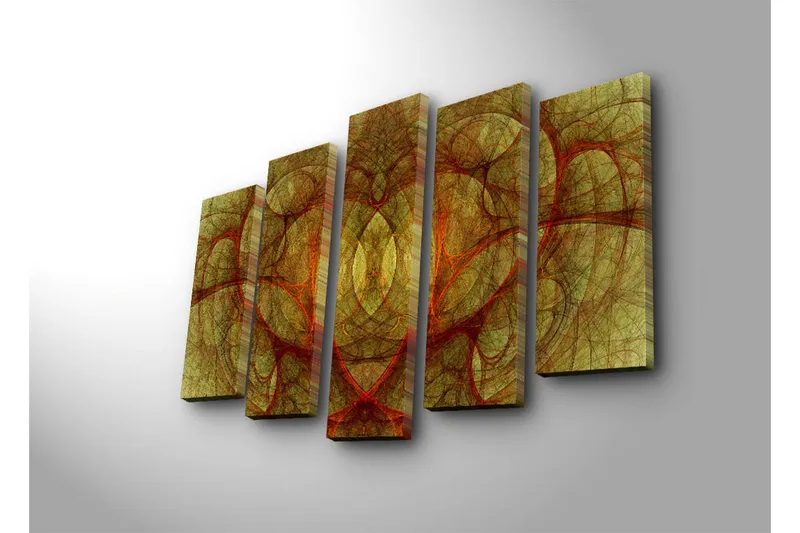 Suuri 5-osainen canvas-taulu 105x70 cm - Abstrakti sommitelma orgaanisilla muodoilla lämpimissä sävyissä - Kulta / Punainen / Ruskea - Sisustustuotteet - Taulu & taide - Canvas-taulu