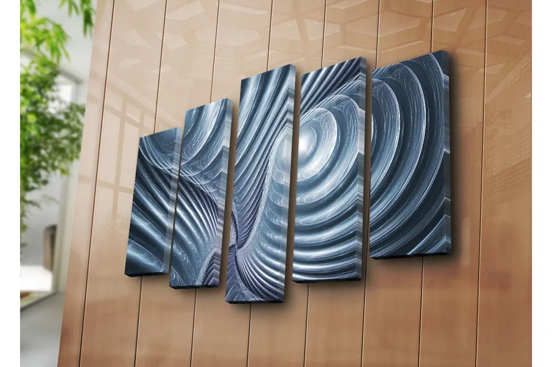 Suuri 5-osainen canvas-taulu 105x70 cm - Abstrakti sommitelma spiraaleilla ja aalloilla - Sininen / Harmaa / Valkoinen - Sisustustuotteet - Taulu & taide - Canvas-taulu