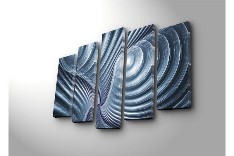 Suuri 5-osainen canvas-taulu 105x70 cm - Abstrakti sommitelma spiraaleilla ja aalloilla - Sininen / Harmaa / Valkoinen - Sisustustuotteet - Taulu & taide - Canvas-taulu