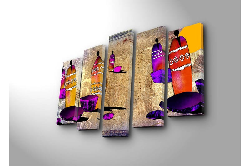 Suuri 5-osainen canvas-taulu 105x70 cm - Abstrakti sommitelma värikkäillä astioilla ja geometrisilla muodoilla - Violetti / Oranssi / Vaaleanpunainen - Sisustustuotteet - Taulu & taide - Canvas-taulu
