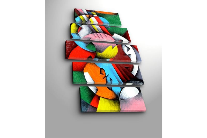 Suuri 5-osainen canvas-taulu 105x70 cm - Abstrakti sommitelma värikkäillä geometrisilla muodoilla - Punainen / Vihreä / Sininen - Sisustustuotteet - Taulu & taide - Canvas-taulu