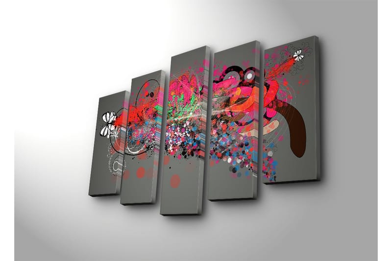 Suuri 5-osainen canvas-taulu 105x70 cm - Abstrakti sommitelma värikkäillä muodoilla ja kuvioilla - Punainen / Musta / Vihreä - Sisustustuotteet - Taulu & taide - Canvas-taulu