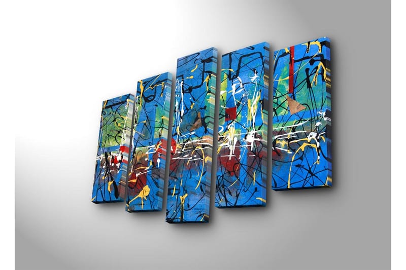 Suuri 5-osainen canvas-taulu 105x70 cm - Abstrakti sommitelma värikkäillä viivoilla ja muodoilla - Sininen / Keltainen / Punainen - Sisustustuotteet - Taulu & taide - Canvas-taulu
