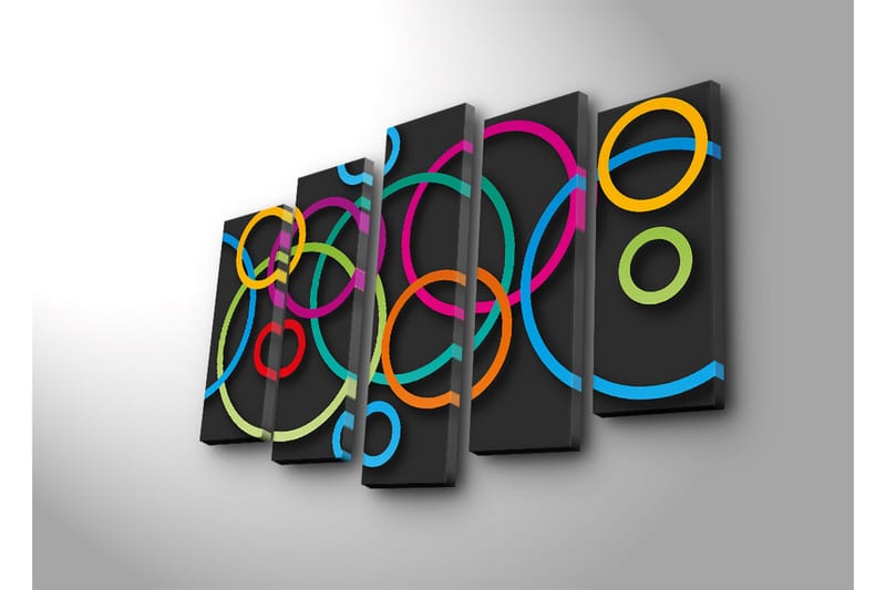 Suuri 5-osainen canvas-taulu 105x70 cm - Abstrakti sommitelma värikkäillä ympyröillä - Vaaleanpunainen / Oranssi / Vihreä - Sisustustuotteet - Taulu & taide - Canvas-taulu