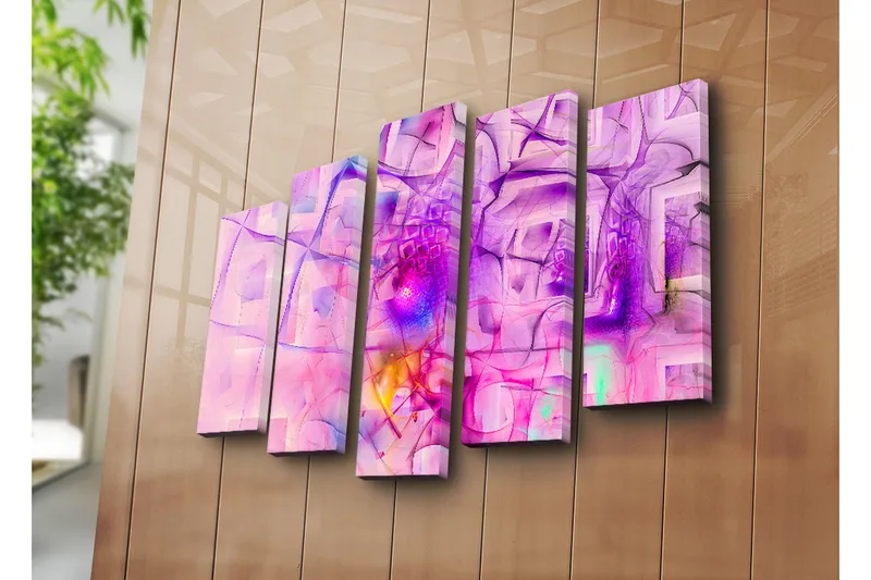 Suuri 5-osainen canvas-taulu 105x70 cm - Abstrakti sommitelma vaaleanpunaisilla ja violeteilla muodoilla - Vaaleanpunainen / violetti - Sisustustuotteet - Taulu & taide - Canvas-taulu