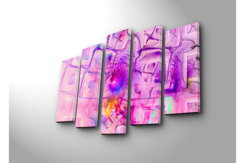 Suuri 5-osainen canvas-taulu 105x70 cm - Abstrakti sommitelma vaaleanpunaisilla ja violeteilla muodoilla - Vaaleanpunainen / violetti - Sisustustuotteet - Taulu & taide - Canvas-taulu