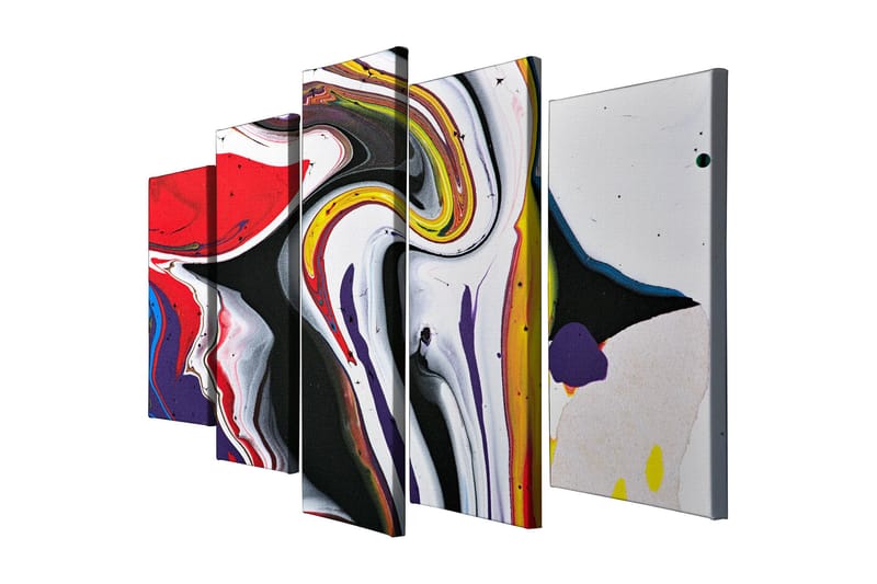 Suuri 5-osainen canvas-taulu 105x70 cm - Abstrakti sommitelma virtaavilla väreillä, Punainen / Musta / Valkoinen