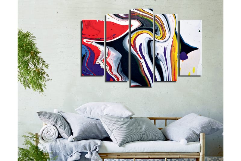 Suuri 5-osainen canvas-taulu 105x70 cm - Abstrakti sommitelma virtaavilla väreillä - Punainen / Musta / Valkoinen - Sisustustuotteet - Taulu & taide - Canvas-taulu