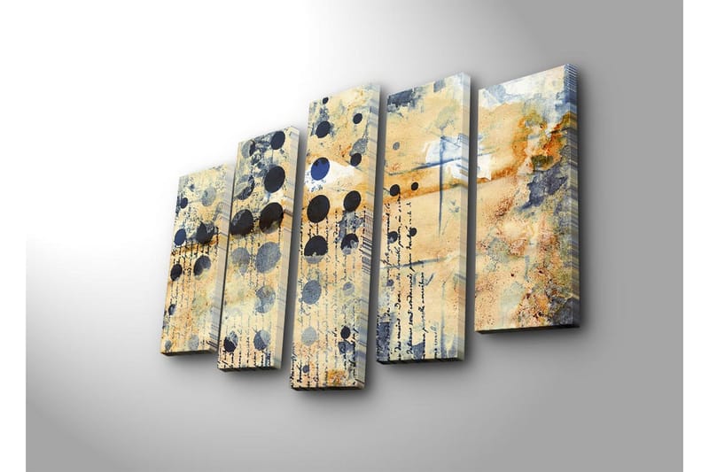 Suuri 5-osainen canvas-taulu 105x70 cm - Abstrakti sommitelma ympyröillä ja tekstuureilla - Beige / Musta / Sininen - Sisustustuotteet - Taulu & taide - Canvas-taulu