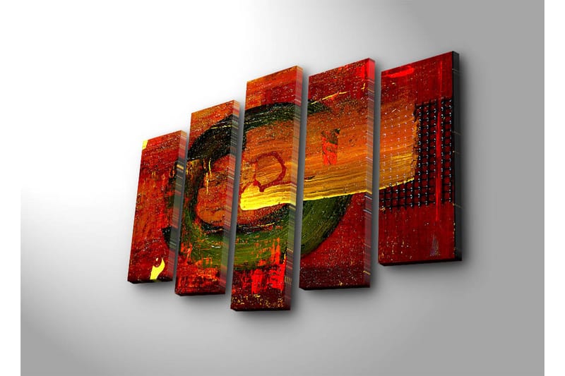 Suuri 5-osainen canvas-taulu 105x70 cm - Abstrakti sommitelma pyöreillä muodoilla ja vahvoilla väreillä - Punainen / Vihreä / Oranssi - Sisustustuotteet - Taulu & taide - Canvas-taulu