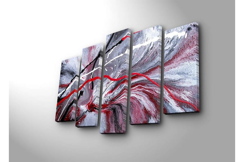 Suuri 5-osainen canvas-taulu 105x70 cm - Abstrakti sommitelma punaisilla ja mustilla viivoilla harmaata taustaa vasten - Punainen / Musta / Harmaa - Sisustustuotteet - Taulu & taide - Canvas-taulu