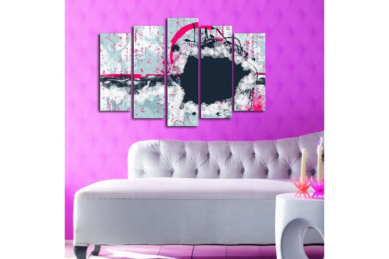 Suuri 5-osainen canvas-taulu 105x70 cm - Abstrakti sommitelma pyöreillä muodoilla ja kontrastiväreillä - Tummansininen / Vaaleanharmaa / Vaaleanpunainen - Sisustustuotteet - Taulu & taide - Canvas-taulu