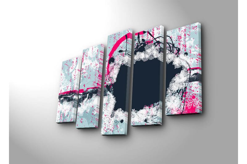 Suuri 5-osainen canvas-taulu 105x70 cm - Abstrakti sommitelma pyöreillä muodoilla ja kontrastiväreillä - Tummansininen / Vaaleanharmaa / Vaaleanpunainen - Sisustustuotteet - Taulu & taide - Canvas-taulu