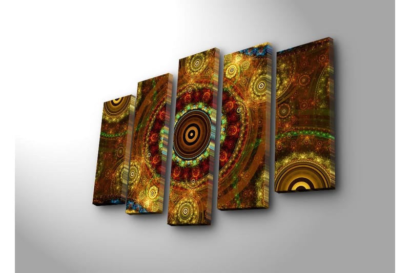 Suuri 5-osainen canvas-taulu 105x70 cm - Abstrakti sommitelma pyöreillä kuvioilla - Kulta / Ruskea / Punaruskea - Sisustustuotteet - Taulu & taide - Canvas-taulu