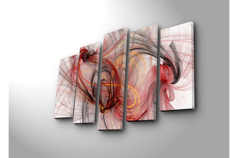 Suuri 5-osainen canvas-taulu 105x70 cm - Abstrakti sommitelma punaisin ja mustin virtaavin viivoin - Punainen / Musta / Kulta - Sisustustuotteet - Taulu & taide - Canvas-taulu