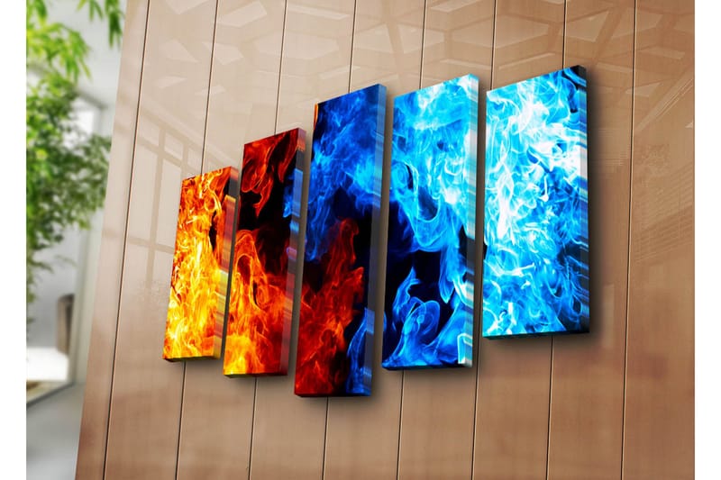 Suuri 5-osainen canvas-taulu 105x70 cm - Dynaaminen sommittelu tulesta ja vedestä abstraktissa muodossa - Oranssi / Sininen / Punainen - Sisustustuotteet - Taulu & taide - Canvas-taulu