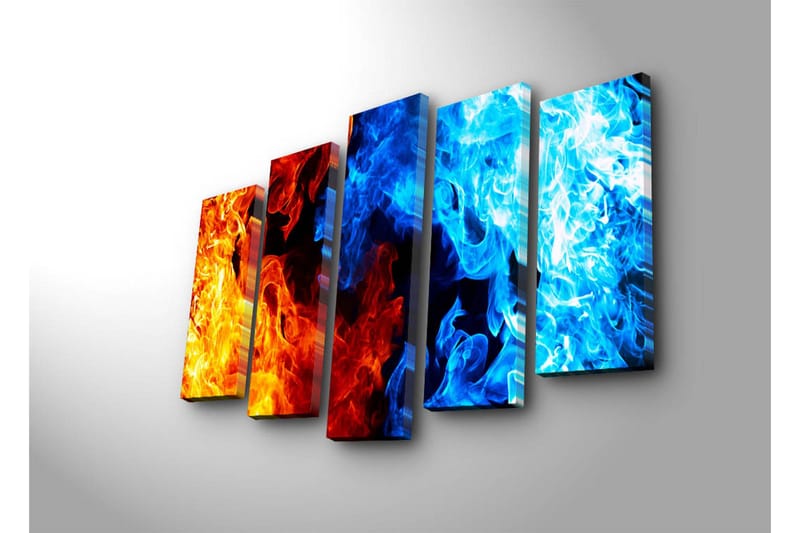 Suuri 5-osainen canvas-taulu 105x70 cm - Dynaaminen sommittelu tulesta ja vedestä abstraktissa muodossa - Oranssi / Sininen / Punainen - Sisustustuotteet - Taulu & taide - Canvas-taulu