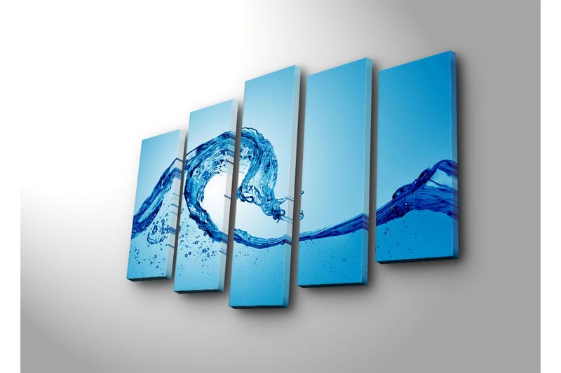 Suuri 5-osainen canvas-taulu 105x70 cm - Dynaaminen veden liike ja roiskuvat pisarat - Sininen / Turkoosi - Sisustustuotteet - Taulu & taide - Canvas-taulu
