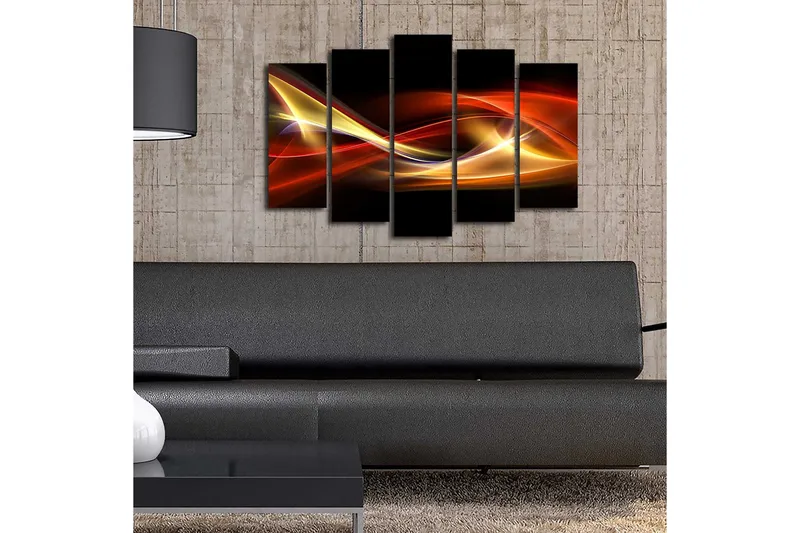 Suuri 5-osainen canvas-taulu 105x70 cm - Dynaamiset valoaallot punaisen ja kullan sävyissä - Punainen / Kulta / Musta - Sisustustuotteet - Taulu & taide - Canvas-taulu