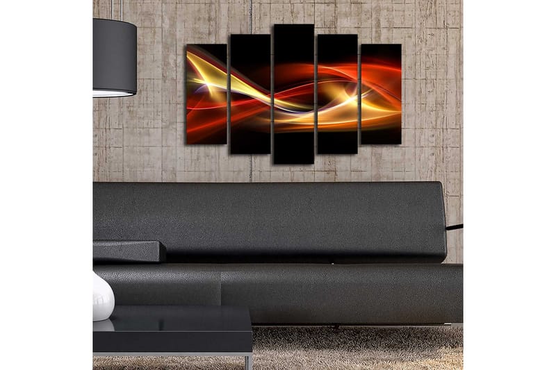 Suuri 5-osainen canvas-taulu 105x70 cm - Dynaamiset valoaallot punaisen ja kullan sävyissä - Punainen / Kulta / Musta - Sisustustuotteet - Taulu & taide - Canvas-taulu