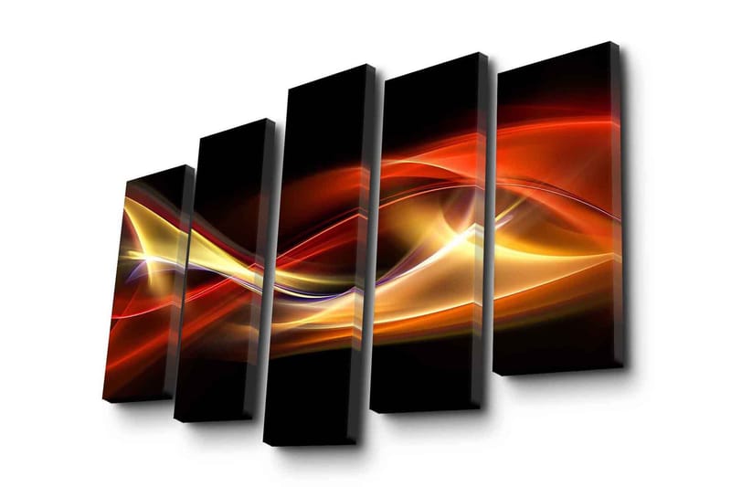 Suuri 5-osainen canvas-taulu 105x70 cm - Dynaamiset valoaallot punaisen ja kullan sävyissä - Punainen / Kulta / Musta - Sisustustuotteet - Taulu & taide - Canvas-taulu