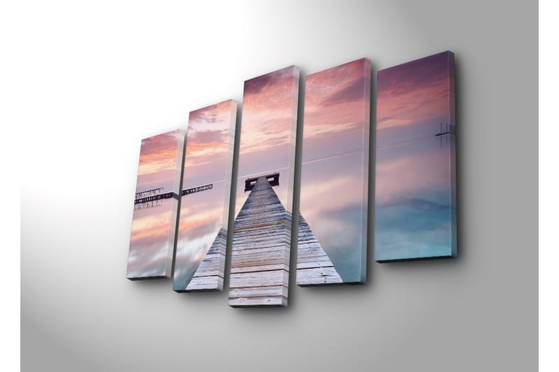 Suuri 5-osainen canvas-taulu 105x70 cm - Hiljaisuus laiturilla auringonlaskun pehmeässä valossa - Violetti / Vaaleanpunainen / Sininen - Sisustustuotteet - Taulu & taide - Canvas-taulu