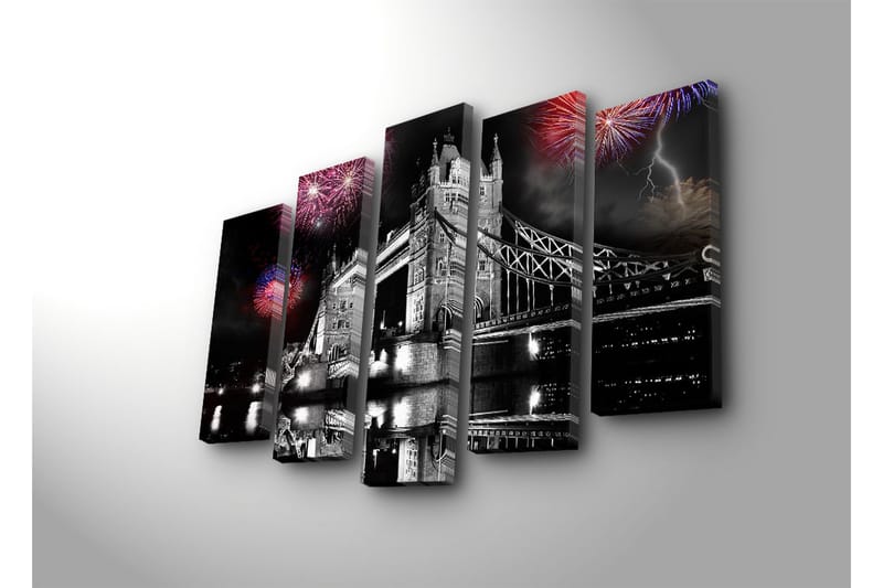 Suuri 5-osainen canvas-taulu 105x70 cm - Ilotulitus Tower Bridgen yllä Lontoossa - Musta / Punainen / Sininen - Sisustustuotteet - Taulu & taide - Canvas-taulu