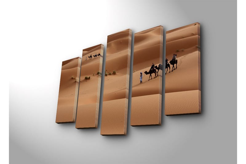 Suuri 5-osainen canvas-taulu 105x70 cm - Kamelikaravaani hiekkadyynien läpi - Hiekanbeige / Vaaleanruskea / Vihreä - Sisustustuotteet - Taulu & taide - Canvas-taulu