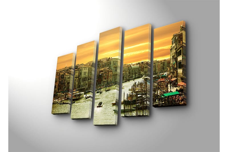 Suuri 5-osainen canvas-taulu 105x70 cm - Kaunis näkymä kanavalle Venetsiassa auringonlaskun aikaan - Kulta / Vihreä / Beige - Sisustustuotteet - Taulu & taide - Canvas-taulu