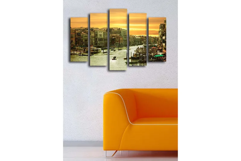 Suuri 5-osainen canvas-taulu 105x70 cm - Kaunis näkymä kanavalle Venetsiassa auringonlaskun aikaan - Kulta / Vihreä / Beige - Sisustustuotteet - Taulu & taide - Canvas-taulu