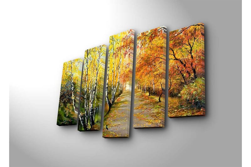 Suuri 5-osainen canvas-taulu 105x70 cm - Kaunis syysmaisema värikkäiden puiden kanssa kävelyreitin varrella - Keltainen / Oranssi / Vihreä - Sisustustuotteet - Taulu & taide - Canvas-taulu