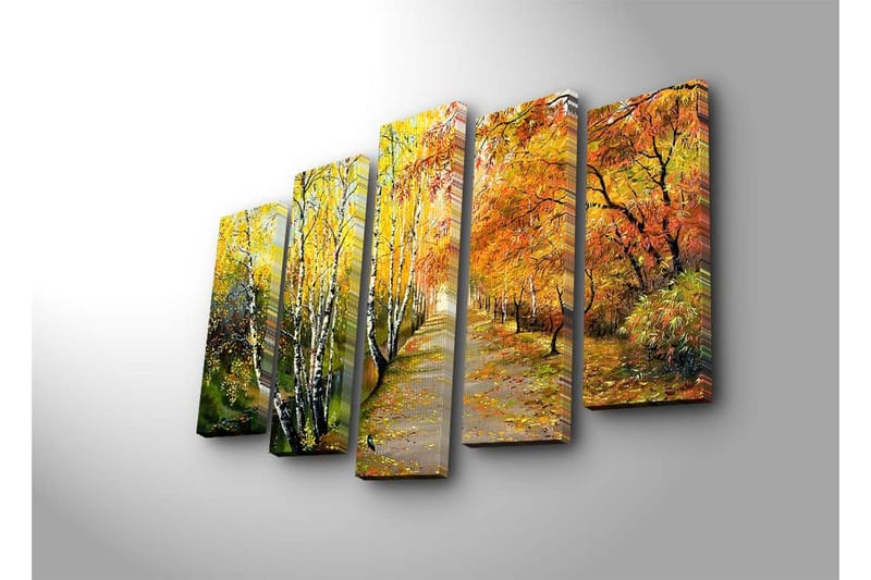 Suuri 5-osainen canvas-taulu 105x70 cm - Kaunis syysmaisema värikkäiden puiden kanssa kävelyreitin varrella - Keltainen / Oranssi / Vihreä - Sisustustuotteet - Taulu & taide - Canvas-taulu