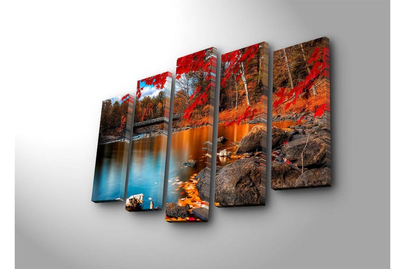 Suuri 5-osainen canvas-taulu 105x70 cm - Kaunis syysmaisema värikkäillä puilla ja peilimäisillä vesipinnoilla - Punainen / Oranssi / Sininen - Sisustustuotteet - Taulu & taide - Canvas-taulu