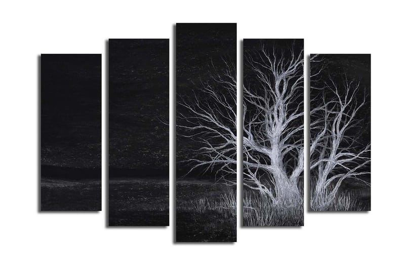 Suuri 5-osainen canvas-taulu 105x70 cm - Kuoleman puu tummassa maisemassa, Musta / Valkoinen